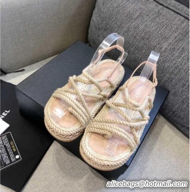 Sophisticated Chanel Cord Sandals G36925 Beige 2021