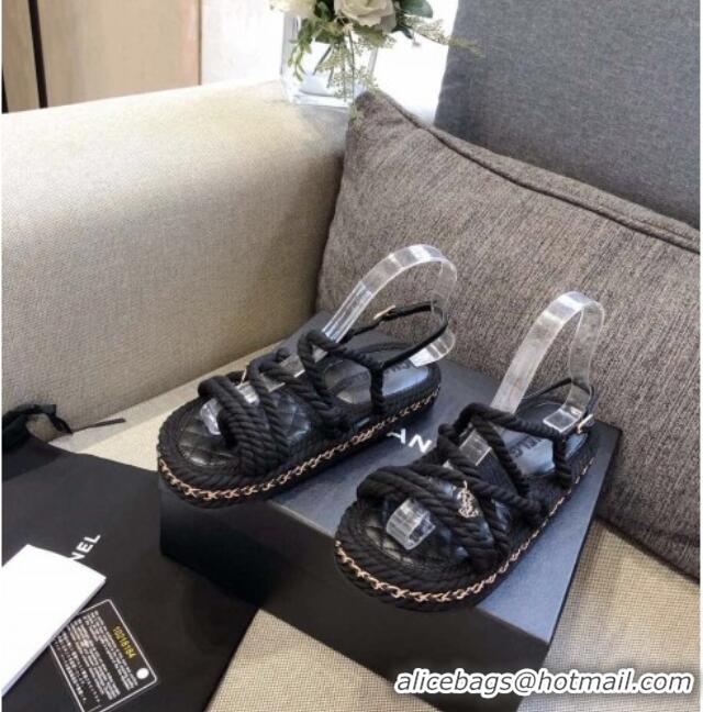 Purchase Chanel Cord Sandals G36925 Black 2021