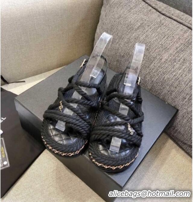 Purchase Chanel Cord Sandals G36925 Black 2021