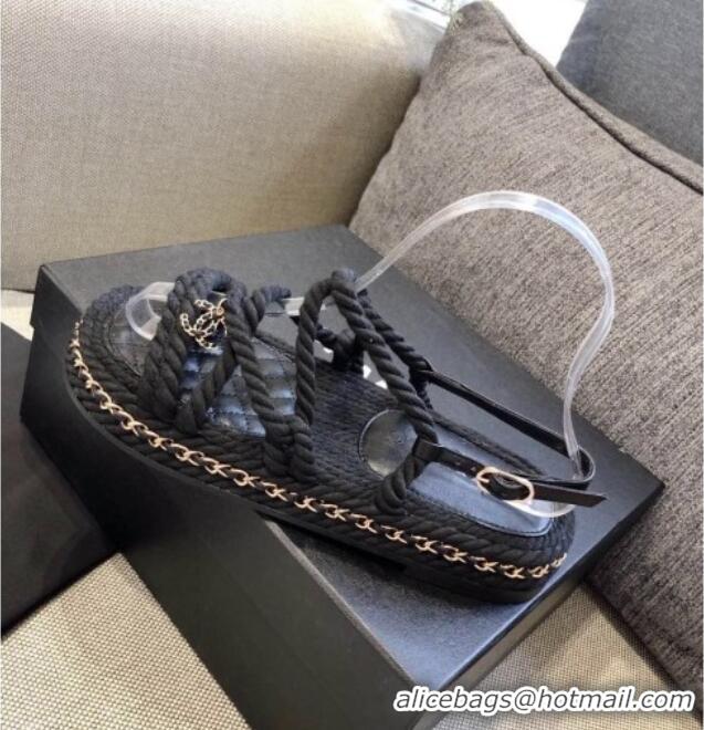 Purchase Chanel Cord Sandals G36925 Black 2021