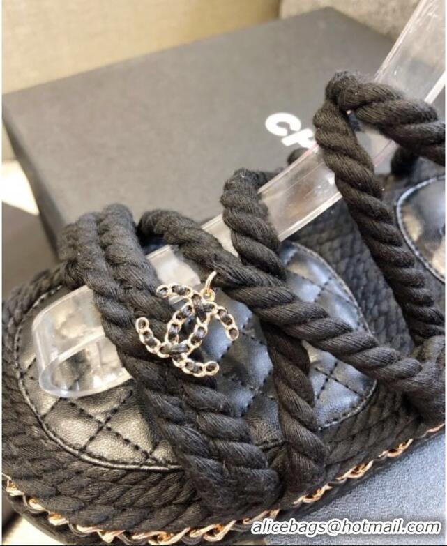 Purchase Chanel Cord Sandals G36925 Black 2021