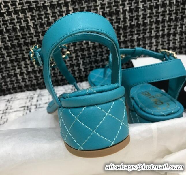 Sumptuous Chanel Leather Heel Thong Sandals with Chain Charm 040895 Peacock Green