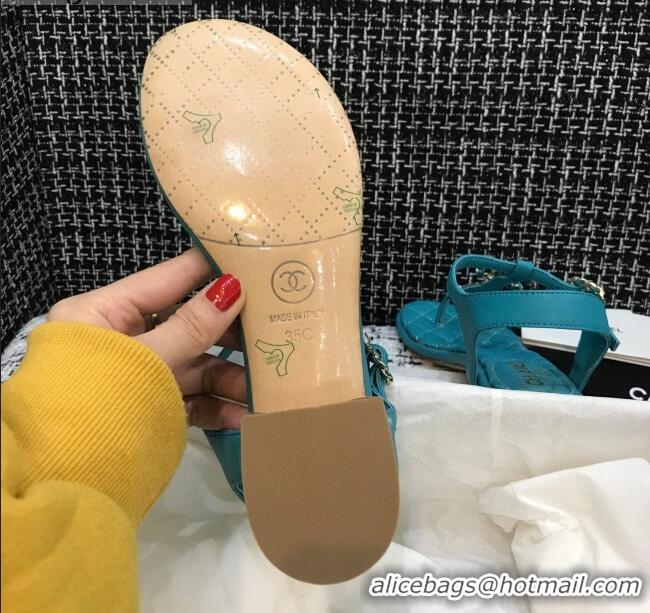 Sumptuous Chanel Leather Heel Thong Sandals with Chain Charm 040895 Peacock Green