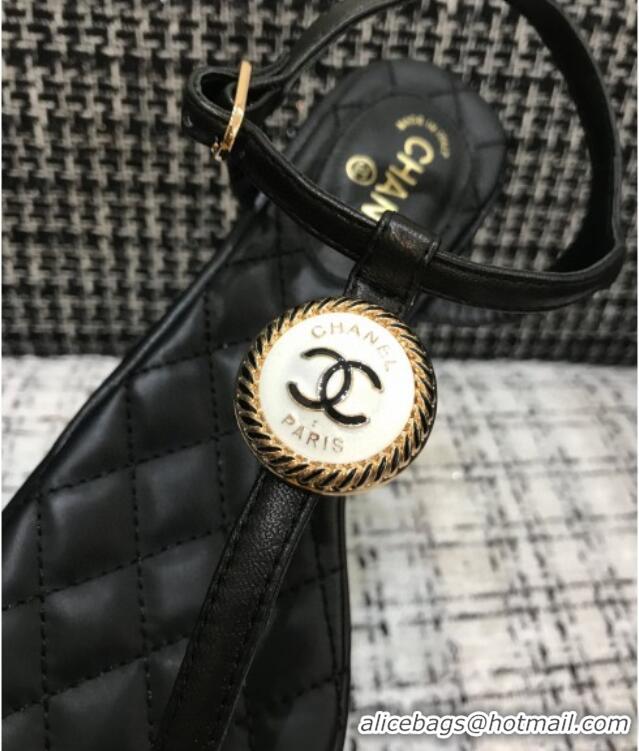 Good Taste Chanel Lambskin Flat Thong Sandals with Button Charm 408104 Black