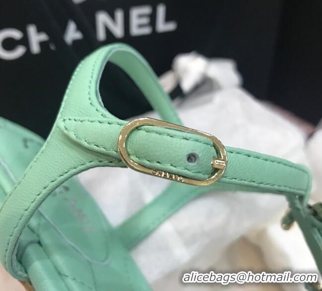 New Style Chanel Lambskin Flat Thong Sandals with Stone CC 408118 Green 2021