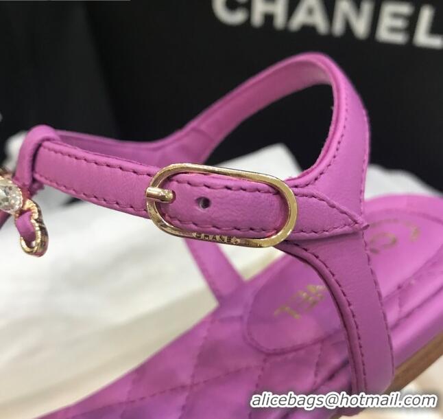 Best Product Chanel Lambskin Flat Thong Sandals with Stone CC 408118 Purple 2021