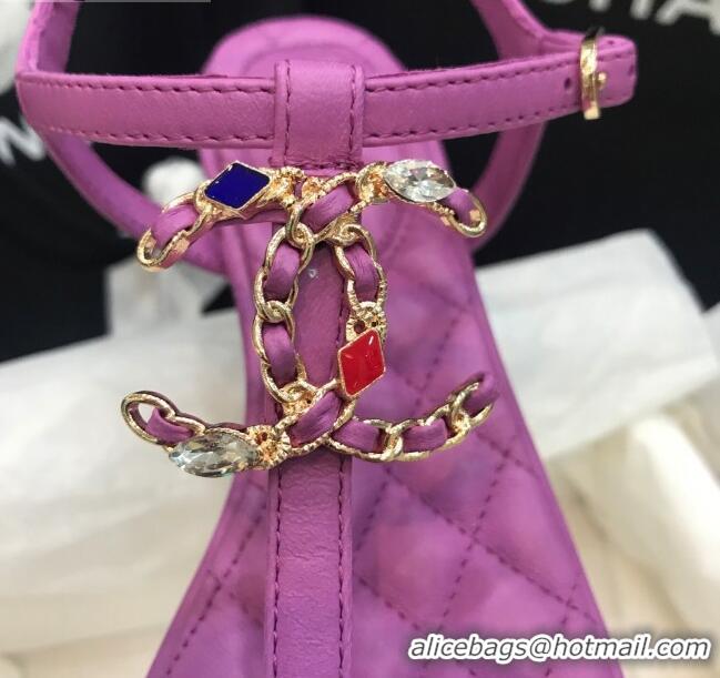 Best Product Chanel Lambskin Flat Thong Sandals with Stone CC 408118 Purple 2021