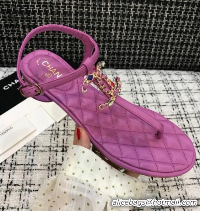 Best Product Chanel Lambskin Flat Thong Sandals with Stone CC 408118 Purple 2021