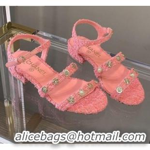 Luxurious Chanel Tweed Flat Sandals G37212 Pink 2021