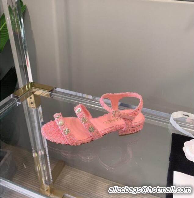 Luxurious Chanel Tweed Flat Sandals G37212 Pink 2021