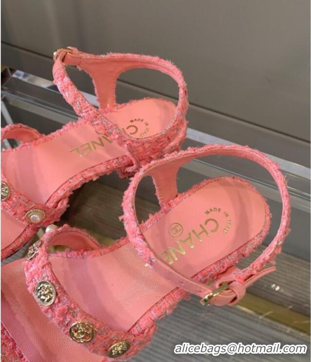 Luxurious Chanel Tweed Flat Sandals G37212 Pink 2021