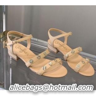 Most Popular Chanel Calfskin Flat Sandals G37212 Beige 2021