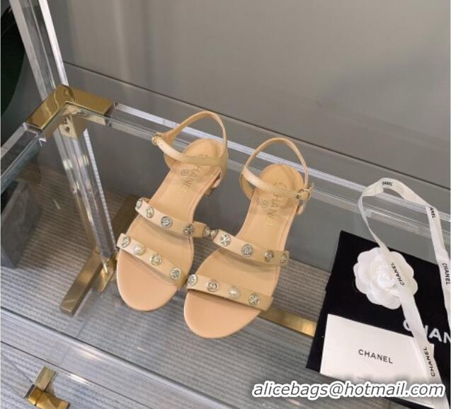 Most Popular Chanel Calfskin Flat Sandals G37212 Beige 2021