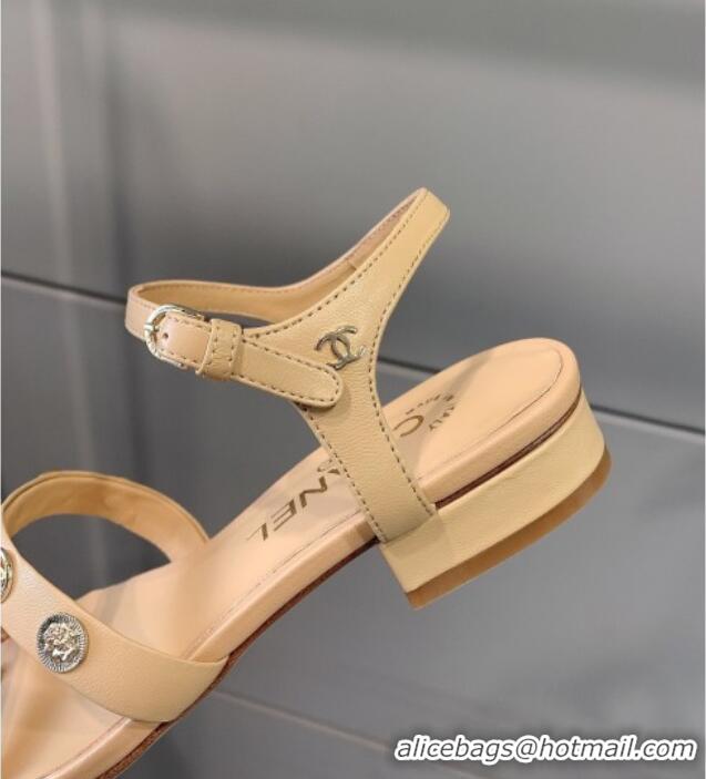 Most Popular Chanel Calfskin Flat Sandals G37212 Beige 2021