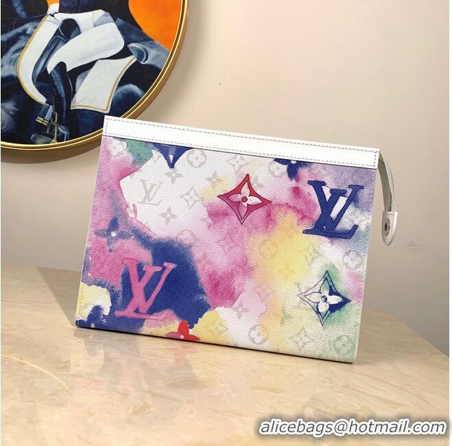 New Design Louis Vuitton Monogram Eclipse POCHETTE VOYAGE MM M80460 Blue&Pink&White