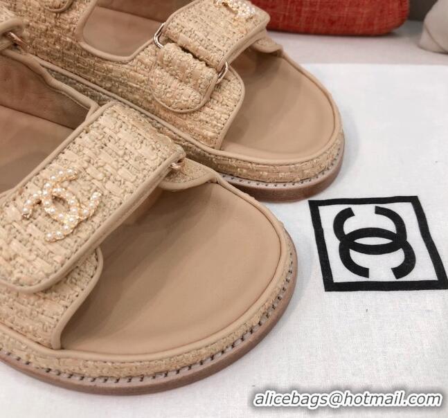 AAAAA Chanel Braided Fabric Strap Flat Sandals G35927 Beige 2021