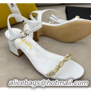 Best Price Chanel Goatskin Leaf Charm Sandals G37336 White 2021