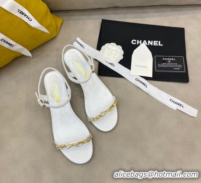 Best Price Chanel Goatskin Leaf Charm Sandals G37336 White 2021