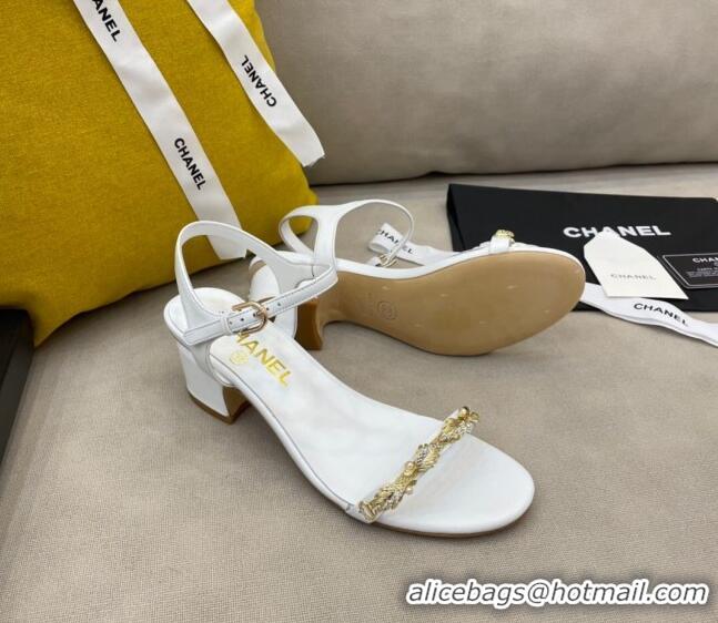 Best Price Chanel Goatskin Leaf Charm Sandals G37336 White 2021