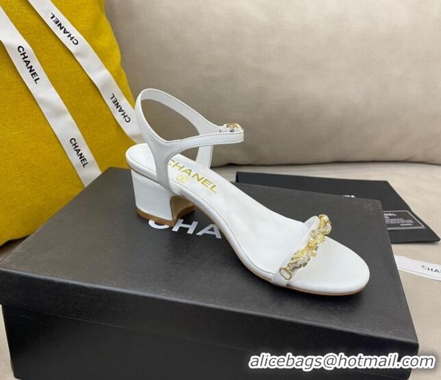 Best Price Chanel Goatskin Leaf Charm Sandals G37336 White 2021