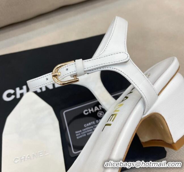 Best Price Chanel Goatskin Leaf Charm Sandals G37336 White 2021