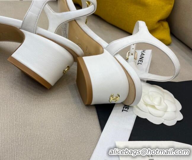 Best Price Chanel Goatskin Leaf Charm Sandals G37336 White 2021