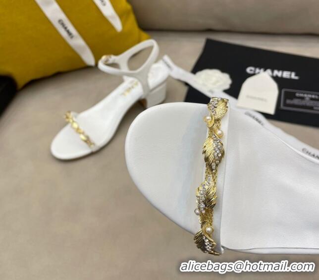 Best Price Chanel Goatskin Leaf Charm Sandals G37336 White 2021