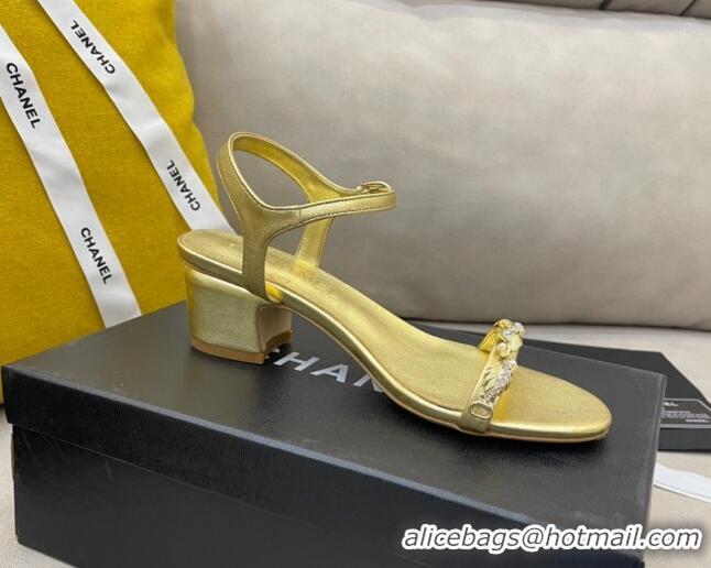 Good Quality Chanel Goatskin Leaf Charm Sandals G37336 Gold 2021