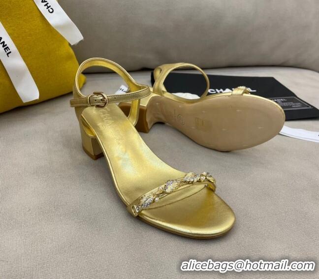 Good Quality Chanel Goatskin Leaf Charm Sandals G37336 Gold 2021