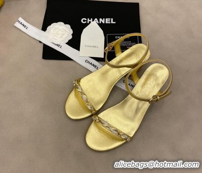 Good Quality Chanel Goatskin Leaf Charm Sandals G37336 Gold 2021