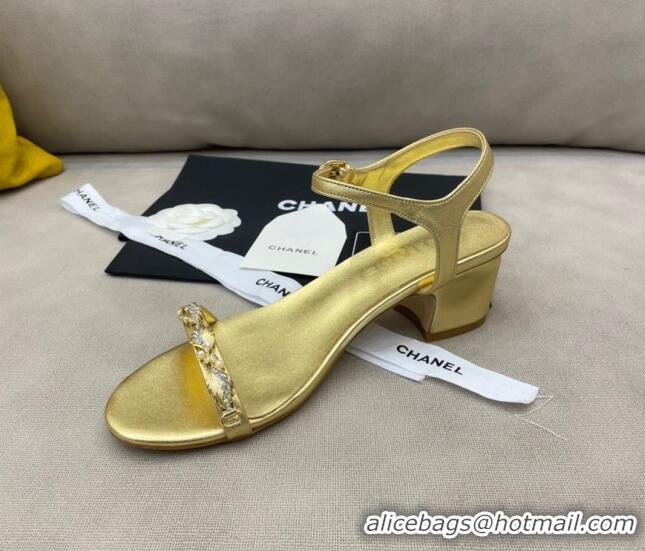 Good Quality Chanel Goatskin Leaf Charm Sandals G37336 Gold 2021