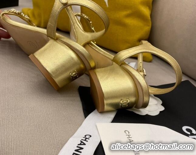 Good Quality Chanel Goatskin Leaf Charm Sandals G37336 Gold 2021