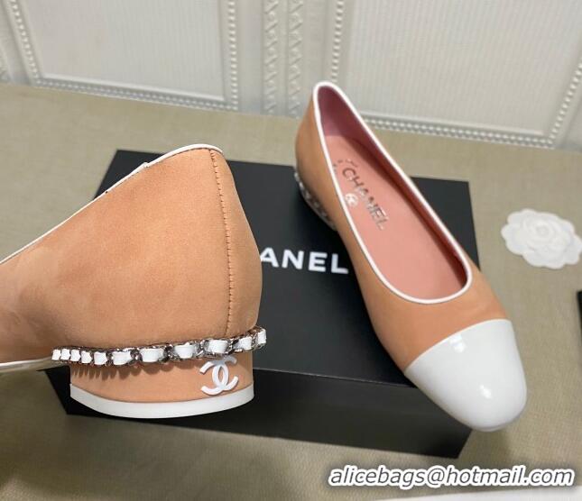 Online Duplicate Chanel Suede Chain Ballerinas Pastel 042704 Apricot 2021