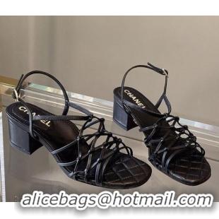 Super Quality Chanel Laminated Lambskin Mesh Sandals G36876 Black 2021