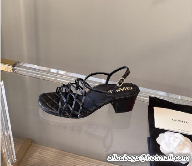 Super Quality Chanel Laminated Lambskin Mesh Sandals G36876 Black 2021