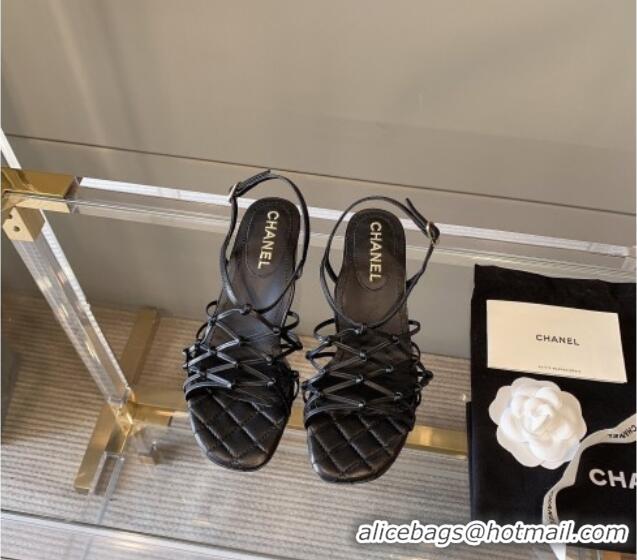 Super Quality Chanel Laminated Lambskin Mesh Sandals G36876 Black 2021