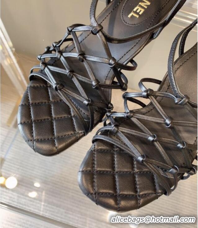 Super Quality Chanel Laminated Lambskin Mesh Sandals G36876 Black 2021