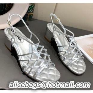 Best Price Chanel Laminated Lambskin Mesh Sandals G36876 Silver 2021