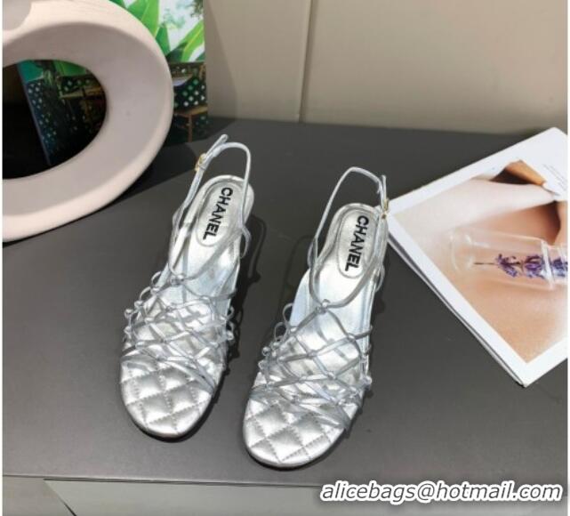 Best Price Chanel Laminated Lambskin Mesh Sandals G36876 Silver 2021