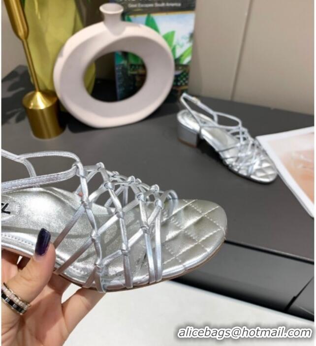 Best Price Chanel Laminated Lambskin Mesh Sandals G36876 Silver 2021