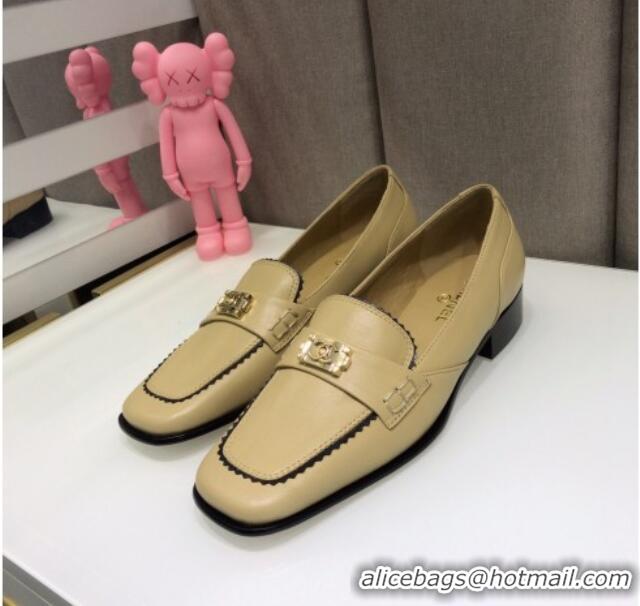 Duplicate Chanel Contarsting Trim Lambskin Loafers 428101 Beige 2021