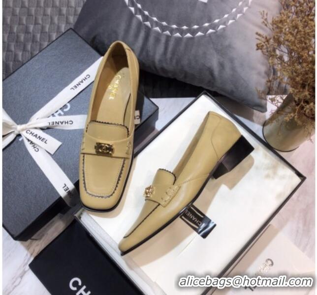 Duplicate Chanel Contarsting Trim Lambskin Loafers 428101 Beige 2021