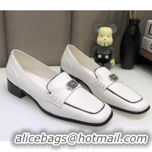 Perfect Chanel Contarsting Trim Lambskin Loafers 428101 White 2021