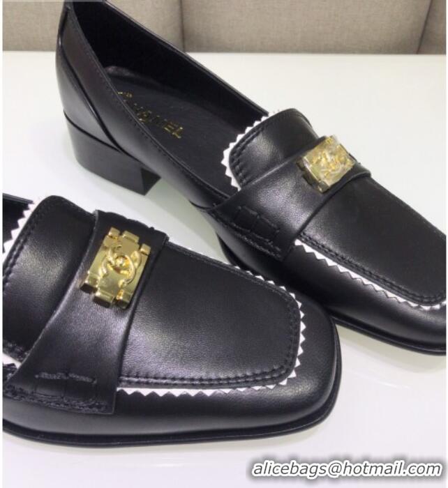 Hot Style Chanel Contarsting Trim Lambskin Loafers 428101 Black 2021