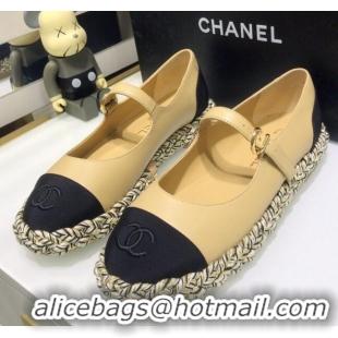 Top Quality Chanel Leather Braided Trim Mary Janes Ballerinas 428104 Beige 2021