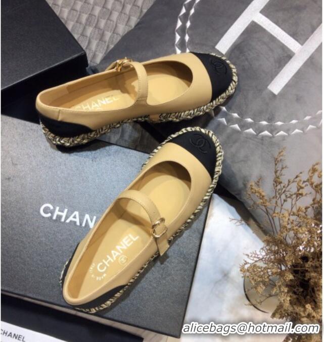 Top Quality Chanel Leather Braided Trim Mary Janes Ballerinas 428104 Beige 2021