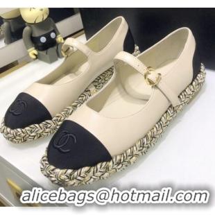 Good Quality Chanel Leather Braided Trim Mary Janes Ballerinas 428104 White 2021