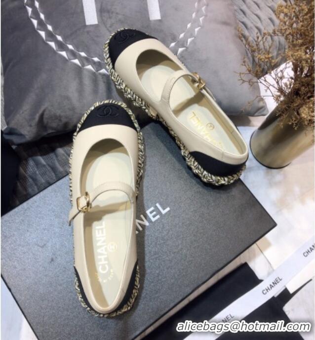 Good Quality Chanel Leather Braided Trim Mary Janes Ballerinas 428104 White 2021