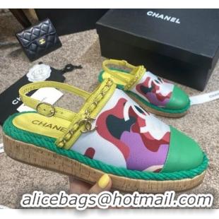 Affordable Price Chanel Slingback Print Canvas Espadrilles 042946 Green 2021