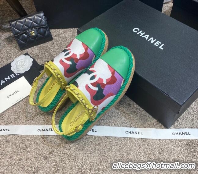 Affordable Price Chanel Slingback Print Canvas Espadrilles 042946 Green 2021